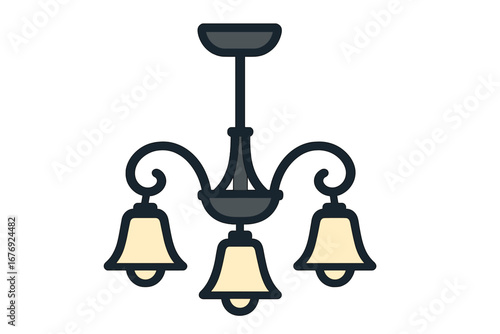 Classic chandelier ceiling lamp icon. Vector illustration of an elegant light fixture for home interior design and decor. Vintage hanging lamp symbol for web or graphic design.
