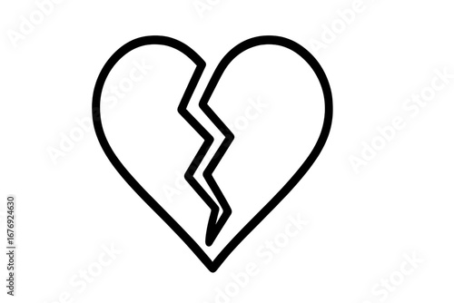 Broken heart vector line icon. Heartbreak symbol. Concept of divorce, separation, sadness, sorrow. Unhappy love, relationship problem. End of love metaphor. Pain, loss, grief.