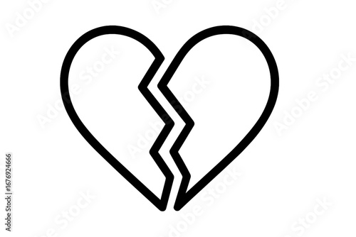 Broken heart outline icon. Vector symbol of heartbreak, sadness, and lost love. Simple line art illustration for concepts of divorce, relationship problems, and emotional pain.