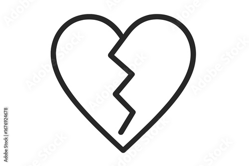 Broken heart line icon. Vector symbol of heartbreak, divorce, sadness and lost love. Outline graphic for web design, apps. Metaphor for relationship problems, emotional pain.