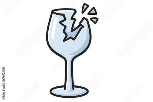 Broken wine glass icon. Fragile shattered glassware symbol. Concept of accident, disaster, bad luck, mistake, disappointment, stress. Handle with care warning. Ruined party.