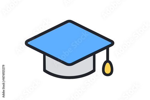 Education icon with graduation cap. Mortarboard symbol for university and college. Academic success and knowledge concept. Student degree and school ceremony vector illustration.