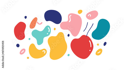 Colorful abstract shapes scattered blob organic shapes