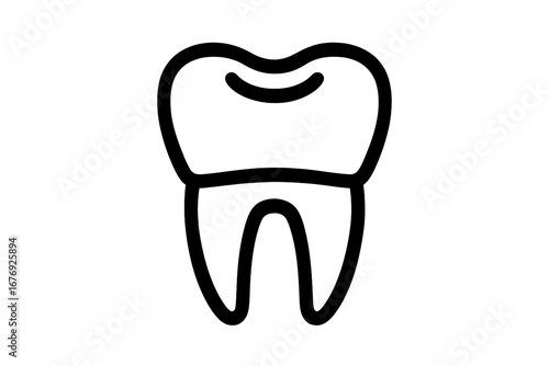Tooth line icon. Dental health care pictogram. Dentistry, stomatology, orthodontics symbol. Molar, dental crown, root sign. Clean, healthy tooth for clinic logo design.