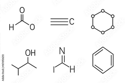 Chemical Structure Icon Set, Organic Compound Molecules, Flat Vector Scientific Illustration, Transparent Background, Chemistry Education, Laboratory, Molecular Diagram, No Text
