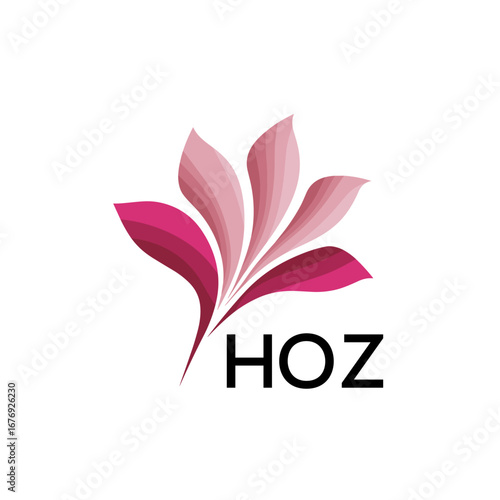 HOZ Modern Pink Floral Logo Design on White Background, HOZ Later Logo, Creative Nature-Inspired Logo Concept Isolated on White, 
