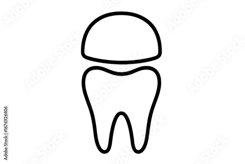 Dental crown installation icon. Tooth restoration concept. Dentistry linear sign. Oral care, stomatology symbol. Medical, health graphic. Tooth implant treatment vector element.