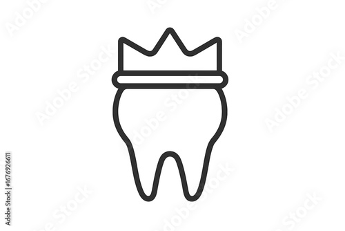 Dental crown icon. Tooth with a crown symbol. Dentistry, stomatology concept. Oral care, hygiene. Medical sign for dentist clinic. Vector logo for tooth restoration, implant.