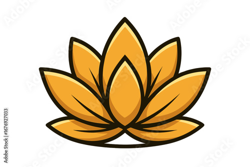 Golden lotus flower logo vector icon for yoga studio or spa. Elegant floral symbol for wellness, beauty, meditation. Abstract plant design element for spiritual harmony.