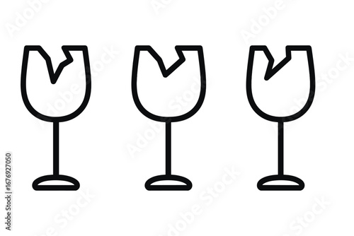 Isolated Icon of Broken Wine Glass Vector Illustration, Damaged Glass Symbol for Graphics and Apps, Transparent Background, Cartoon Style, Ordered Set of Fragile Objects