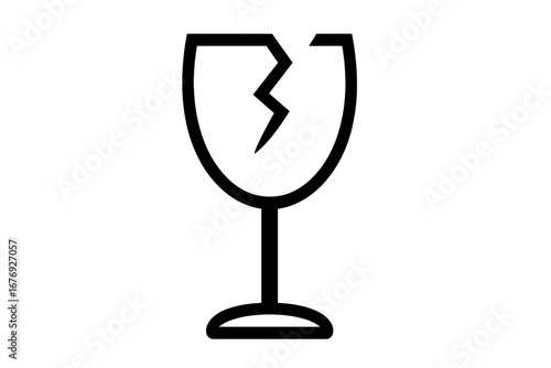Isolated Icon of Broken Wine Glass Symbol for Graphics and Apps, Vector Cartoon Illustration of Fragile Glassware with Transparent Background, Set of Warning and Fragility Concept