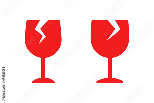 Vector Line Illustration of Broken Wine Glass Symbol for Graphics and Apps, Cartoon Style with Transparent Background, Fragile and Caution Concept, Set of Iconic Symbols