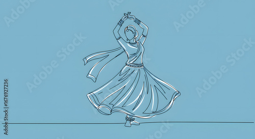 Continuous line art drawing of a woman performing garba dance a concept for navaratri festival celebration indian culture tradition and minimal artistic design