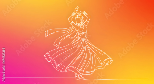 Continuous line art drawing of a woman performing garba dance a concept for navaratri festival celebration indian culture tradition and minimal artistic design