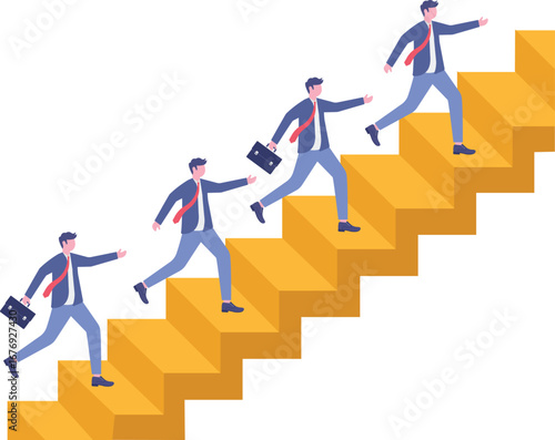 Flat illustration of team constructing path with stepping stones,

