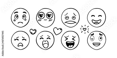 Diverse Emoji Expressions with Hearts faces emotions