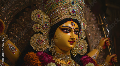 Beautiful statue of the hindu goddess durga for navaratri and durga puja festival a concept for worship religion culture tradition and spiritual art