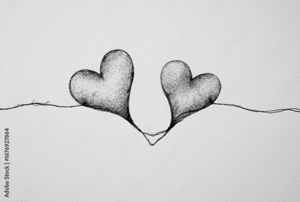 Fototapeta premium Two heart-shaped objects emerging from a crack in a smooth , symbolizing love and connection