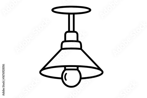 Minimalist ceiling lamp line icon. Modern pendant light bulb fixture. Outline vector illustration for home lighting, interior decor, furniture design, app symbols, web concepts, transparent background