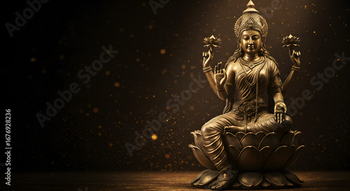 Majestic statue of the hindu goddess lakshmi a concept for diwali festival worship religion culture tradition art and a spiritual celebration