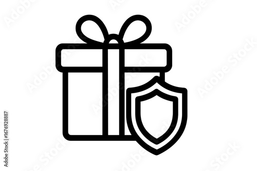 Gift box with shield icon vector illustration. Concept for purchase protection, secure shopping, safe payments, and insured delivery. Buyer safety and warranty guarantee symbol.