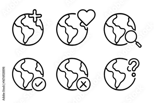 Planet on fire global warming climate bundle set. Earth crisis outline icons. Environmental pollution, burning globe. Linear symbols for graphics, web design, apps, cards. Cartoon vector transparent.