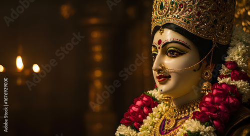 Beautiful murti of a hindu goddess for navaratri and durga puja festival a concept for temple worship religion culture tradition and spiritual devotion
