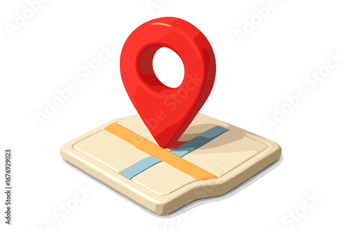 Red pin point on map for location and navigation. GPS marker for destination and delivery. 3D render vector cartoon illustration. Geolocation symbol, position icon.