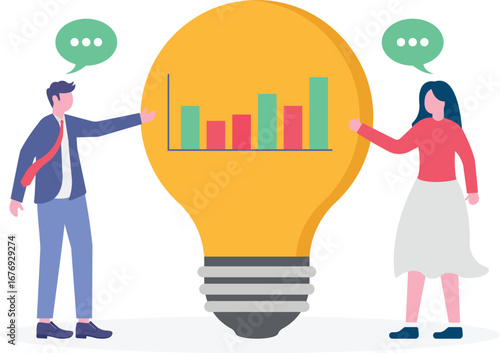 Exploring new business model innovation, adapting to changing markets concept vector illustration with team analysts brainstorming strategies

