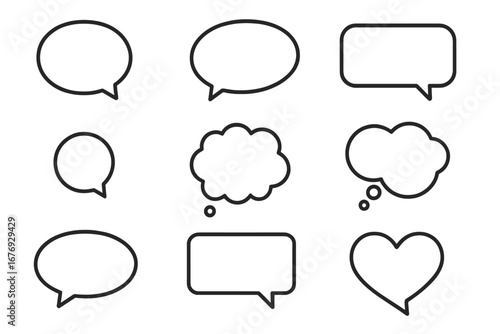 Speech Bubble Outline Sign Collection with Editable Stroke for Graphics, Designs, Books, Adverts, Apps, Vector Cartoon Illustration with Transparent Background