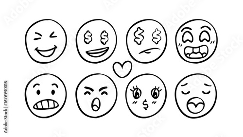Hand Drawn Emoji Faces cartoon expression
