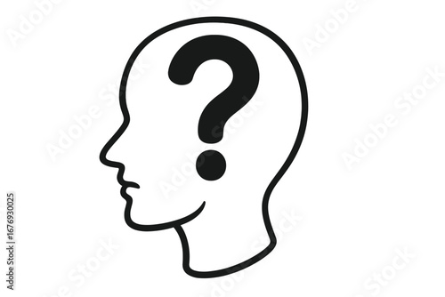 Human head profile with a question mark inside. Vector icon symbolizing doubt, confusion, questions, and problem-solving. Psychology, mental health, and thinking concept.