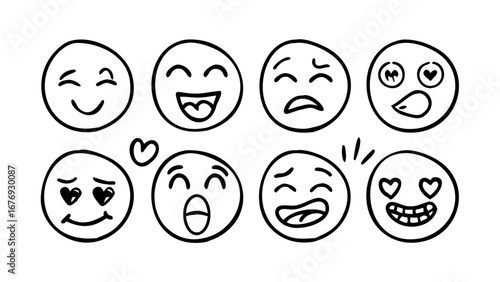 Hand Drawn Emoji Faces illustration emotions
