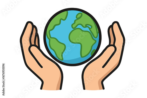 Earth in Hands Conservation Icon. Save Planet Vector. Environmental Protection, Sustainability, Ecology, Care for Nature Concept, Green World Symbol. Climate Change Awareness Illustration.