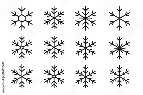 Snowflake vector icons collection editable stroke set isolated line winter Christmas graphic element for web apps cards books transparent background snow ice abstract outline cartoon design