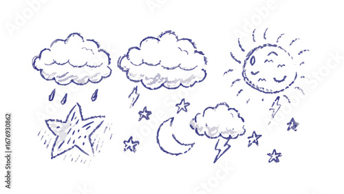 Hand drawn weather elements clouds moon