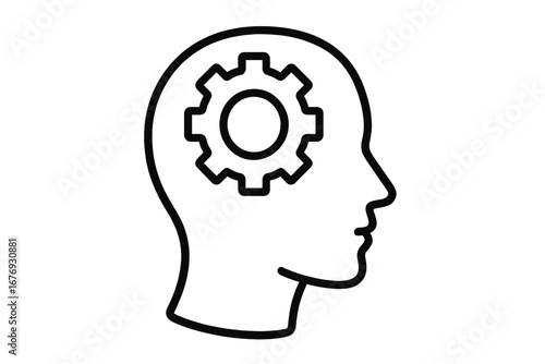 Target in head icon. Metaphor for focus, goal, concentration. Psychology concept of mental pressure, stress, headache. Brain target for business objective, aiming and idea.