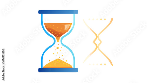 Hourglass with flowing sand and outline time timer