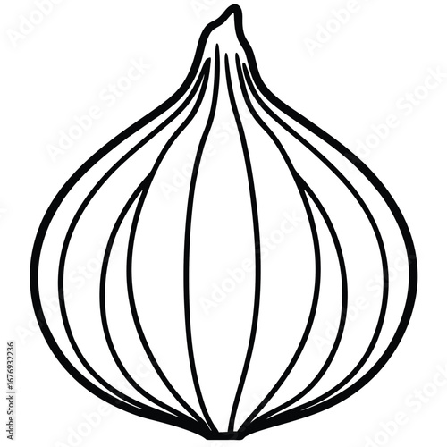 Simple Black Outline Drawing of an Onion, Illustrative Vegetable Design Element
