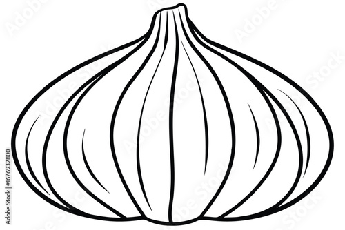 Black Outline Drawing of a Garlic Bulb, Culinary Illustration, Food Ingredient Graphic