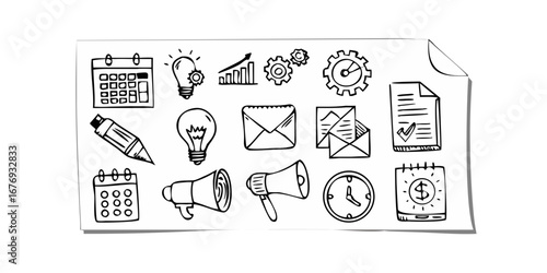 Office doodles business icons hand drawn