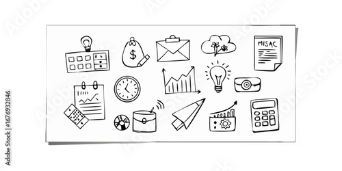 Office doodles with business icons finance