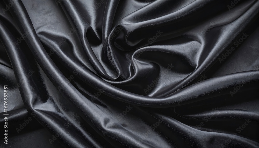 Obraz premium Close-up view of dark gray, luxurious draped fabric.