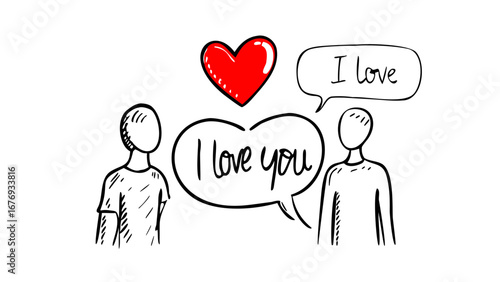 Red heart doodle love romance