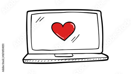 Red heart on laptop screen computer love