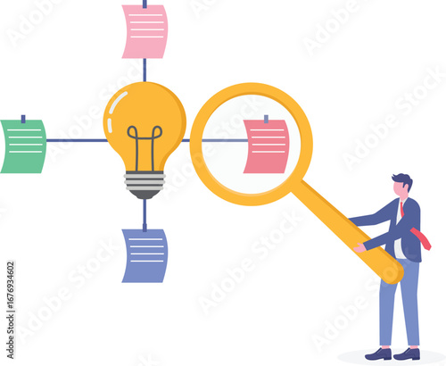 Vector illustration of colleagues setting up innovation hub with sticky notes on whiteboard creative space
