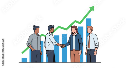 Business people shaking hands with growth graph vector illustration concept design flat style