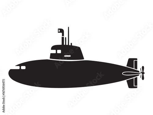 Submarine ship Bathyscaphe, black silhouette on transparent background vector illustration for stencil