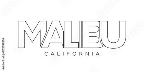 Malibu, California, USA typography slogan design. America logo with graphic city lettering for print and web.