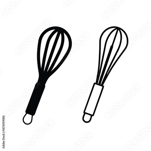 Whisk Duo: A minimalist rendering showcases two iconic kitchen whisks, ready for culinary creation